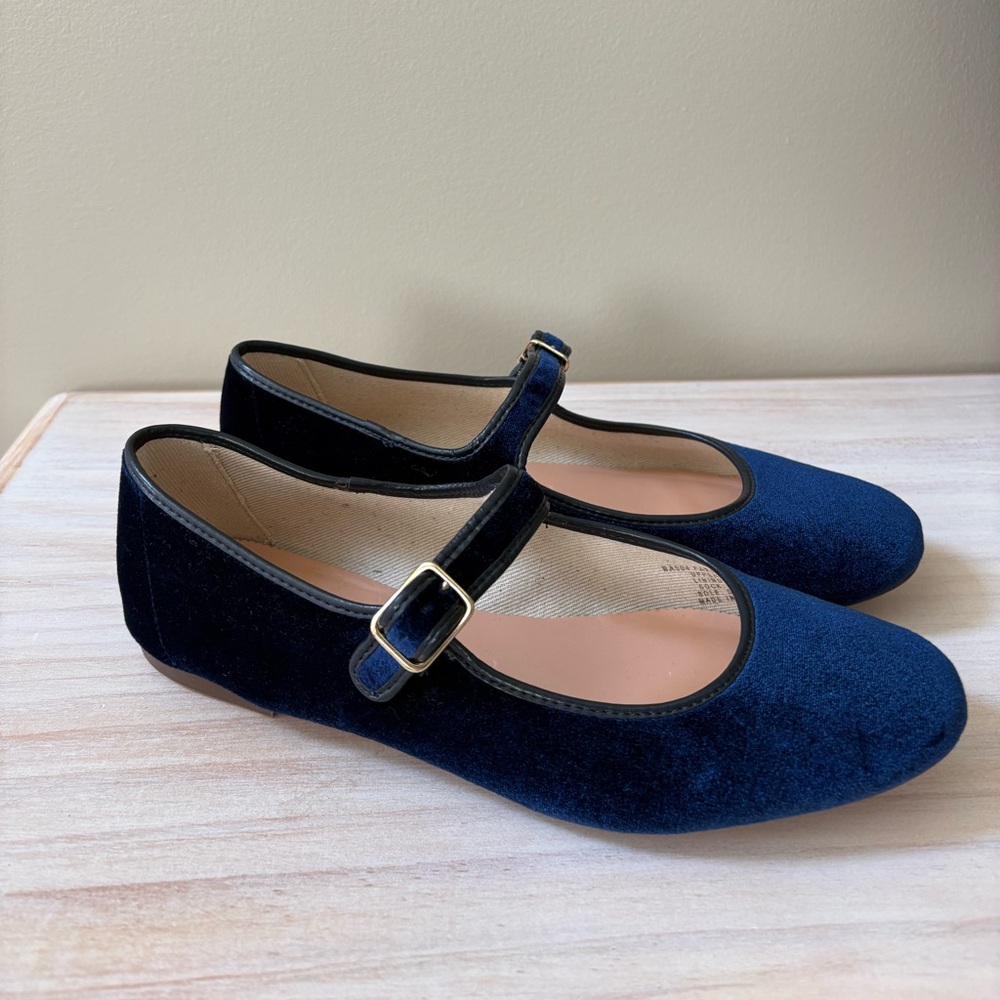 J Crew Navy Velvet Mary Jane Ballet Flats Shoes 8.5 - Picture 3 of 7